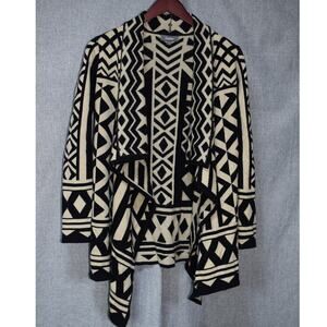 Neiman Marcus Black & Cream Geometric Open Front Cardigan Sweater XS